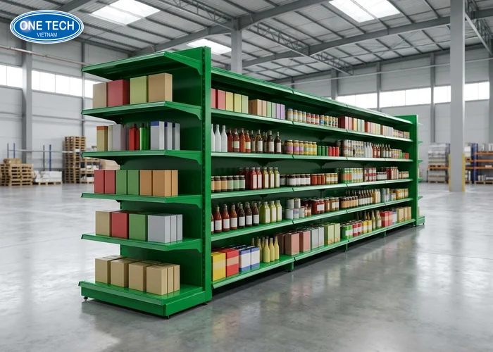 Địa chỉ bán kệ siêu thị màu xanh tại Hà Tĩnh sản xuất trực tiếp, bảo hành đầy đủ